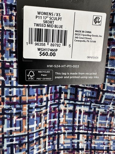 Walter Hagen 17” Golf Skort XS Pull On Sculpt Blue Tweed Print Womens NWT