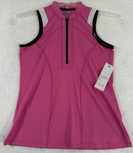 Lucky In Love XS Top Vaportex Pink 1/2 Zip Womens Sleeveless NWT