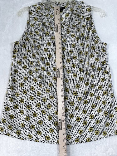 Talbots Top Medium Petite MP Sleeveless Shell Sunflower Print Ruffle Blouse
