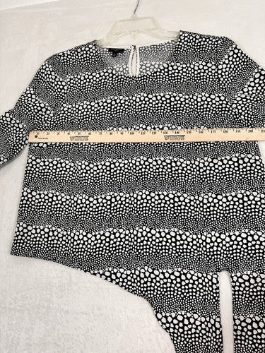 Talbots Top Size Large Petite Black White Print Tie Hem Womens Blouse LP