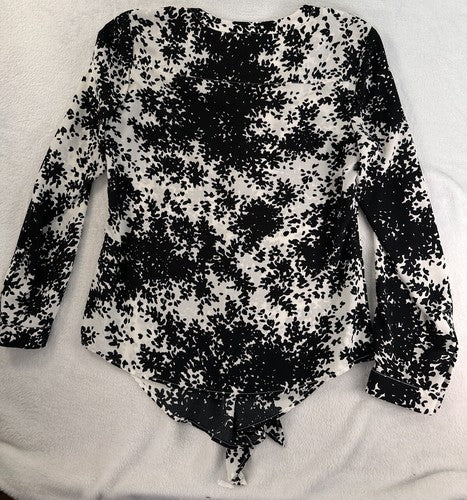 Talbots Top Small Petite Tie Hem Long Sleeve Floral Print Blouse Long Sleeve SP