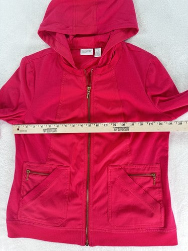 Zenergy By Chicos Size 1 Jacket (US 8) Hot Pink Hooded Stretch Full Zip