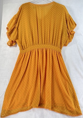 Scotch & Soda Dress Large Yellow Ruffled Swiss Dot Lined Short Womens NWT