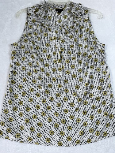 Talbots Top Medium Petite MP Sleeveless Shell Sunflower Print Ruffle Blouse