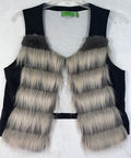 New LOGO By Lori Goldstein Medium Faux Fur Vest Gray Knit Back Womens