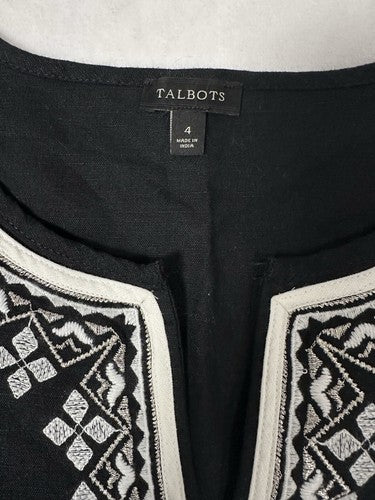 Talbots Top Size 4 Small Linen Blend Sleeveless Embroidered Black