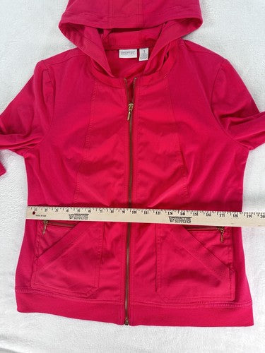 Zenergy By Chicos Size 1 Jacket (US 8) Hot Pink Hooded Stretch Full Zip