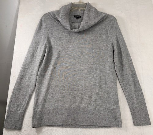 Talbots Medium Cowl Neck Sweater Turtleneck Gray Silver Metallic Top Womens
