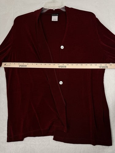 Citiknits 1X Cardigan Mother Pearl Buttons Burgundy Red Womens Plus Size Slinky