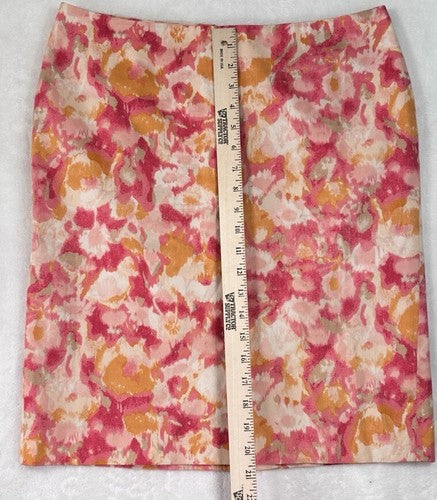 Talbots Pencil Skirt 8 Petite Pink Yellow Knee Length Lined 8P Womens Cotton