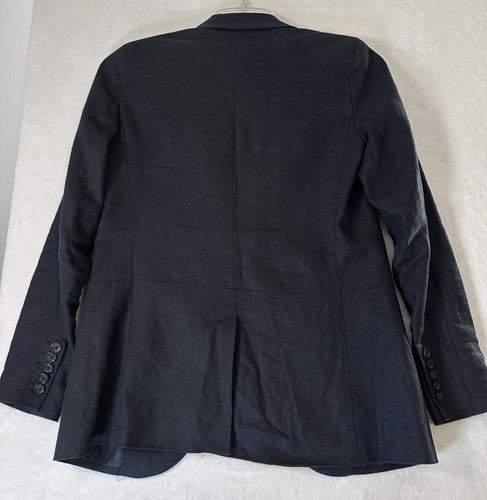 Michael Kors Jacket Size 4 100% Linen Blazer Navy Blue 2 Button Womens