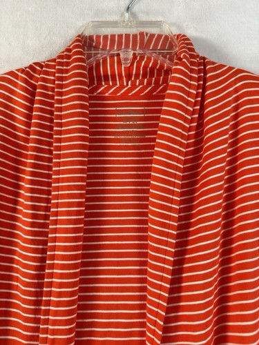 LL Bean Supima Cotton Cardigan Medium Petite Womens Orange Striped Open Front MP