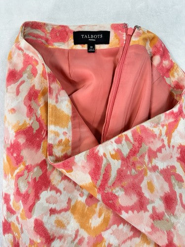 Talbots Pencil Skirt 8 Petite Pink Yellow Knee Length Lined 8P Womens Cotton