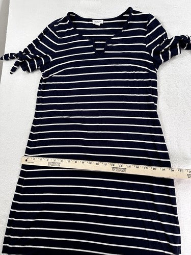 Westport Dress Medium Navy Blue Striped Jersey Knee Length Stretch Lightweight