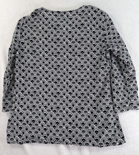 Talbots Top Small Tunic Black White Embroidered Lightweight Cotton Womens