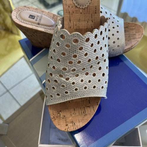 White Mountain Sandals 11 11M Cork Wedge Silver Womens Heels