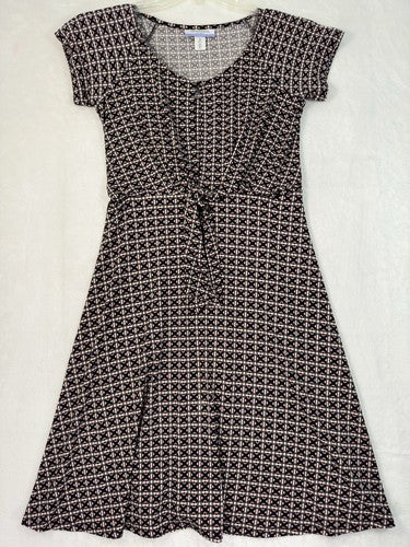 Motherhood Maternity Nursing Dress XS Wrap Black Geometric Print Knee Length