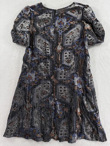 Zara Knit Dress Medium Indian Print Semi Sheer Bodice Knee Length Lightweight