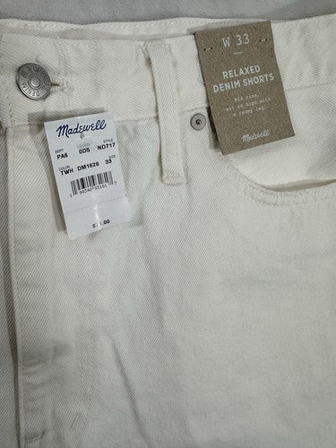 Madewell Relaxed Denim Shorts 32 White Cut Off Jean 3” Inseam Womens NWT