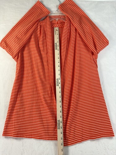 LL Bean Supima Cotton Cardigan Medium Petite Womens Orange Striped Open Front MP