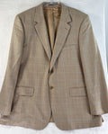 Talbots Men’s Blazer 46R Silk Wool Tan Windowpane Check 2 Button Single Vent