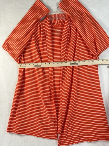 LL Bean Supima Cotton Cardigan Medium Petite Womens Orange Striped Open Front MP