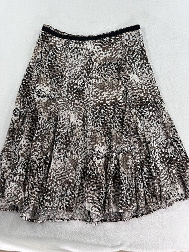 Christopher Banks Skirt 6P Petite Knee Length Black Brown Print Summer Rayon