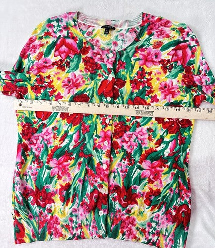 Talbots Charming Cardigan Sweater X Petite XP Pink Floral Womens