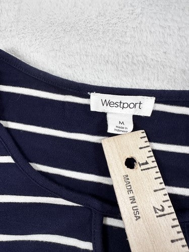 Westport Dress Medium Navy Blue Striped Jersey Knee Length Stretch Lightweight