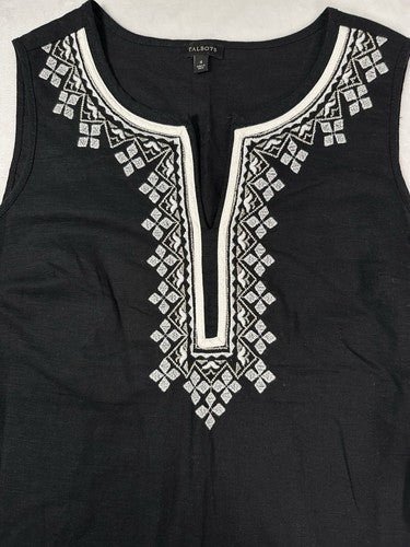 Talbots Top Size 4 Small Linen Blend Sleeveless Embroidered Black