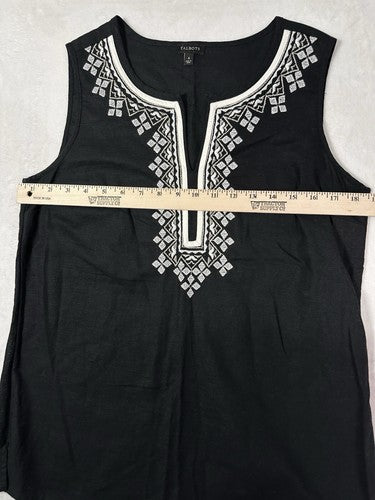 Talbots Top Size 4 Small Linen Blend Sleeveless Embroidered Black