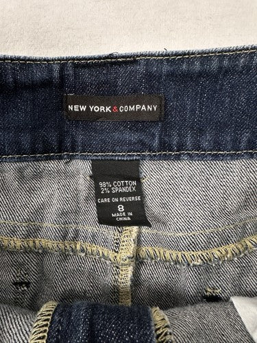 York & Company Denim Skirt Size 8 Dark Blue Jean Womens Pockets NEW