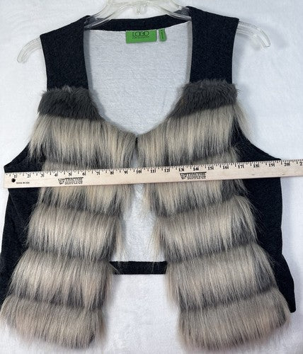 New LOGO By Lori Goldstein Medium Faux Fur Vest Gray Knit Back Womens