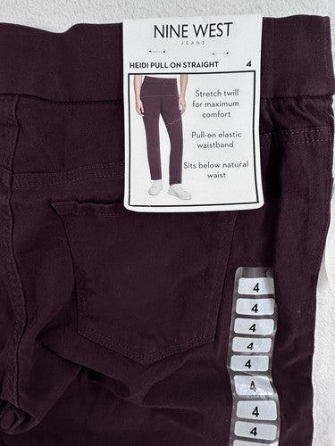 Nine West Heidi Pull On Jeans Pants Straight Leg 4 NWT Burgundy Womens
