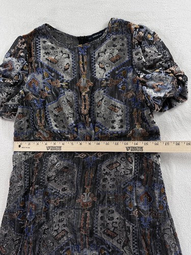 Zara Knit Dress Medium Indian Print Semi Sheer Bodice Knee Length Lightweight