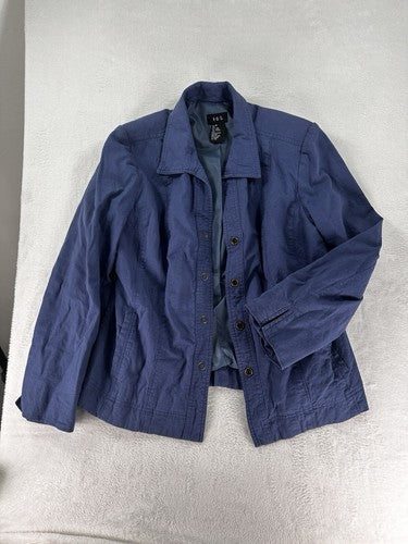 R.Q.T. Linen Blend Jacket Size 16 Blue Lined Snap Front Womens