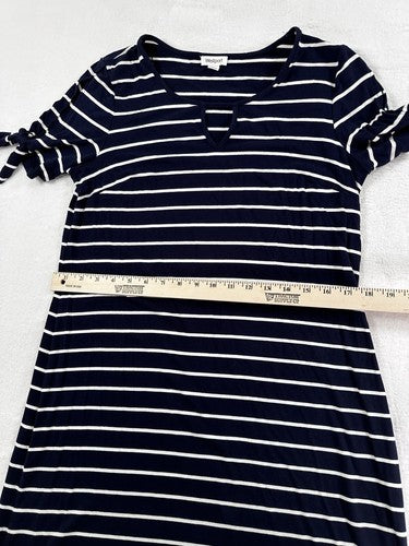 Westport Dress Medium Navy Blue Striped Jersey Knee Length Stretch Lightweight