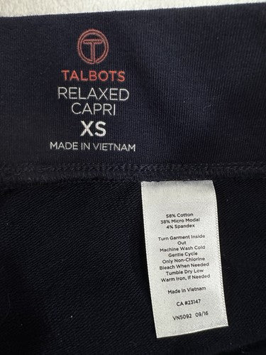 T By Talbots XS Modal French Terry Relaxed Capri Pants Navy Blue Womens Knit