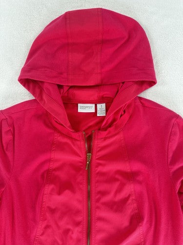 Zenergy By Chicos Size 1 Jacket (US 8) Hot Pink Hooded Stretch Full Zip