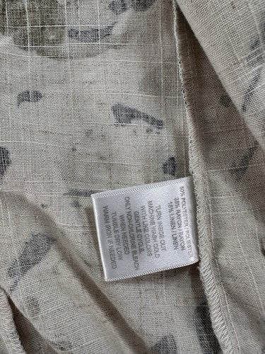 Sag Harbor Linen Blazer Size 14 Petite Tan Beige Abstract Print Womens