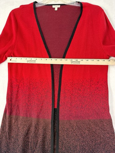Talbots Large Open Front Cardigan Sweater Red Black Brown Gradient Knit Long