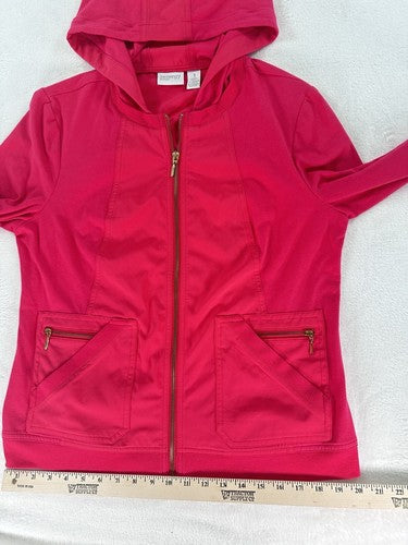 Zenergy By Chicos Size 1 Jacket (US 8) Hot Pink Hooded Stretch Full Zip