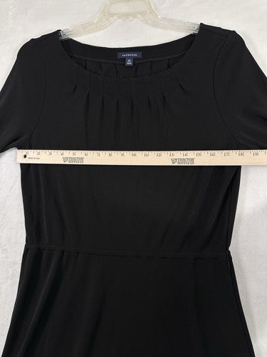 Lands End Dress Medium Black Midi Long Sleeve A-Line Pleated Neck Rayon Poly