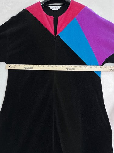 Vintage Vanity Fair Housecoat Medium Robe Zipper House Coat Velour Black Pink