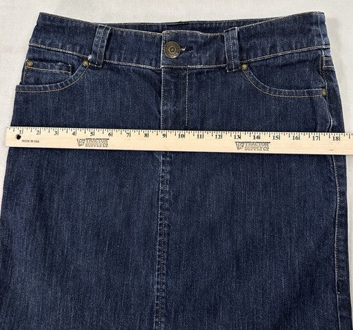 York & Company Denim Skirt Size 8 Dark Blue Jean Womens Pockets NEW