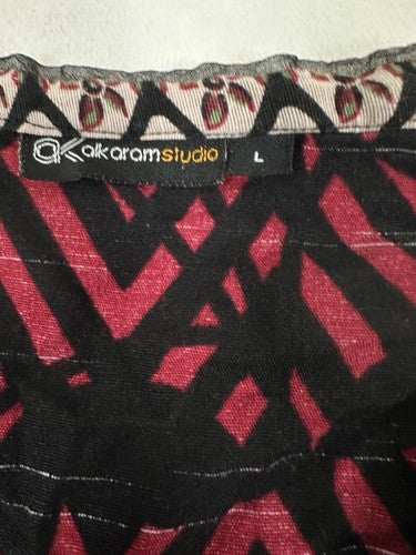 Alkaram Studio Tunic Top Large Fringe Boho  Womens Red Black Tribal Print
