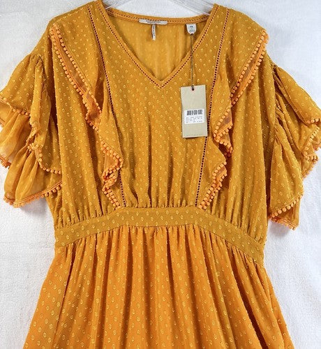 Scotch & Soda Dress Large Yellow Ruffled Swiss Dot Lined Short Womens NWT