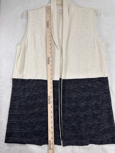 T By Talbots Medium Colorblock Vest Shawl Collar Ivory Gray Knit Neutral Womens