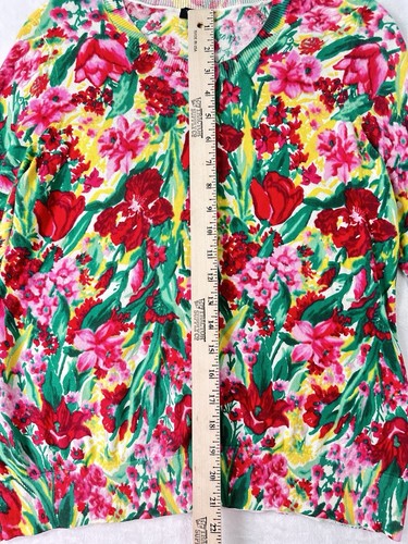 Talbots Charming Cardigan Sweater X Petite XP Pink Floral Womens