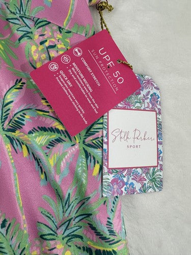 Stella Parker Golf Top Small Womens Polo Sleeveless Pink Tropical Print NWT